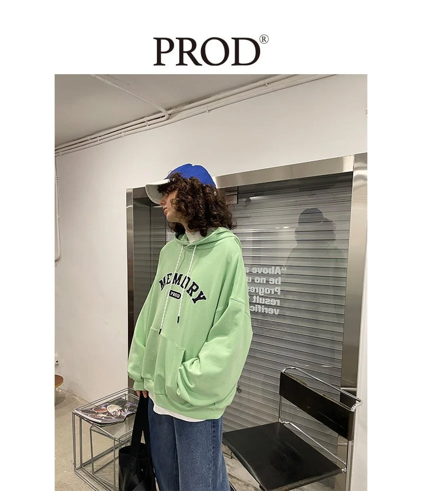 Loose Fit Memory Letters Embroidered Hoodie / Honeydew Green - Image 7