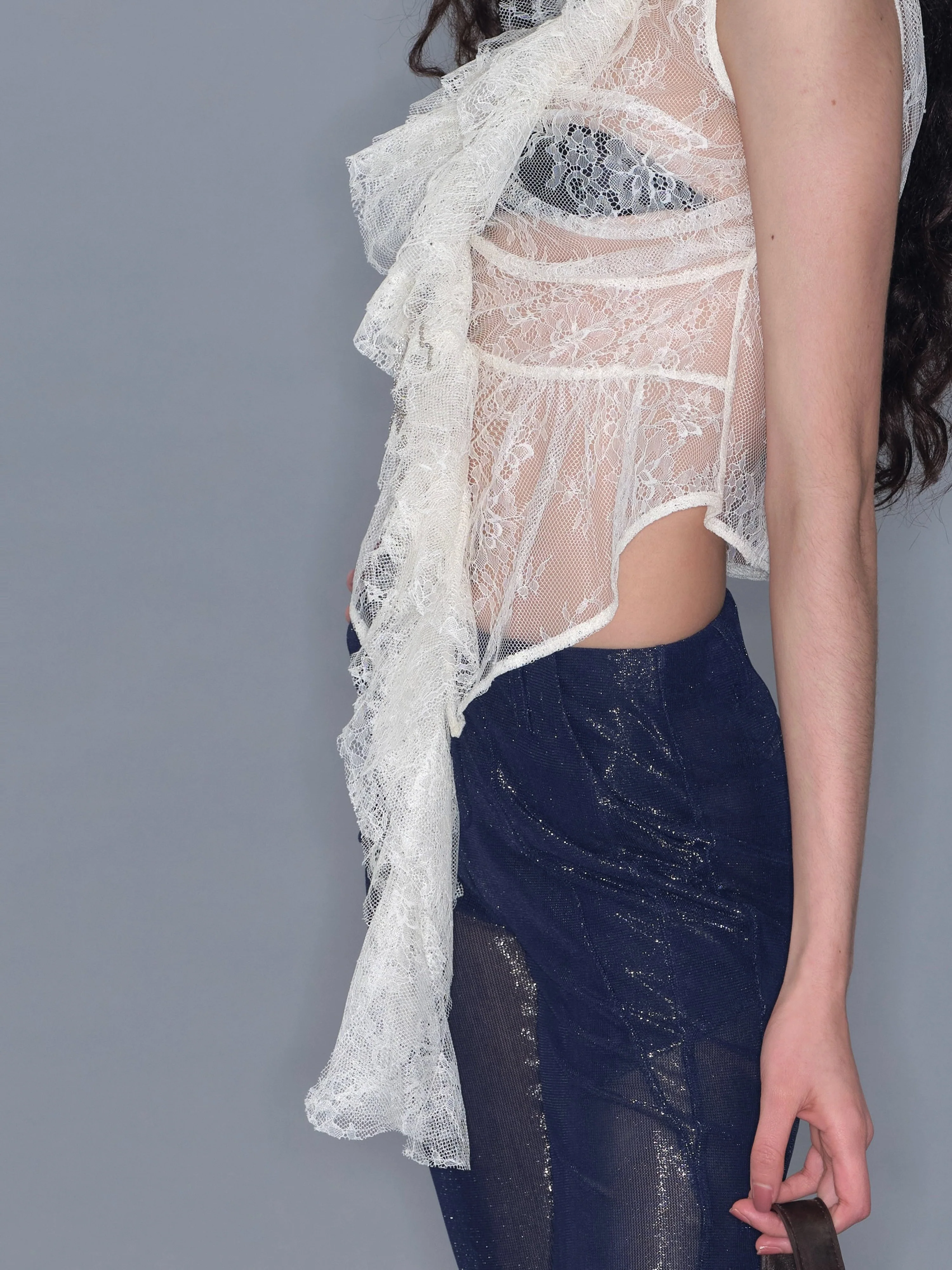 Mesh Ruffle Sleeveless Cardigan Tank Top/ Apricot - Image 5
