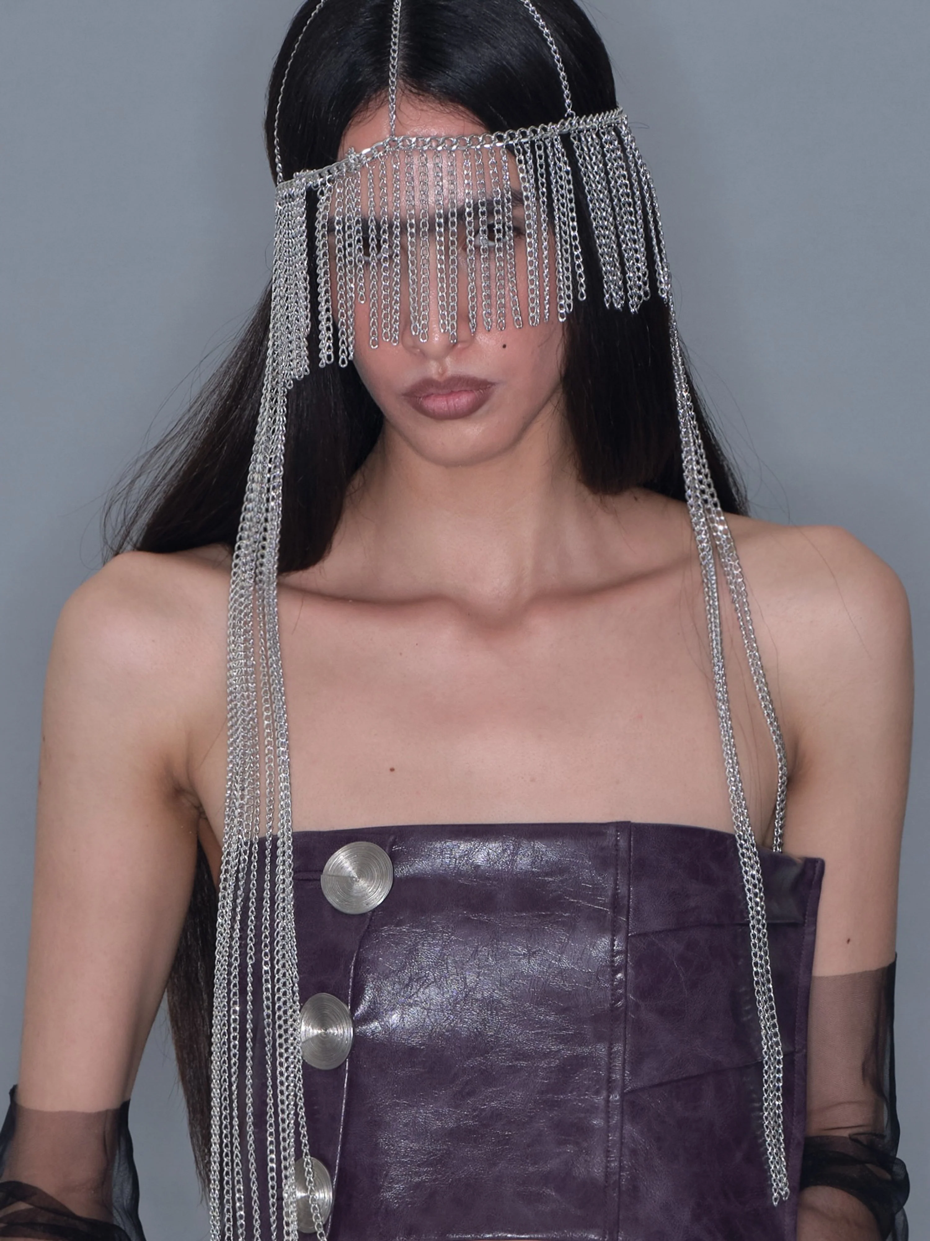 Metal Button Faux Leather Mini Skirt/ Purple - Image 11