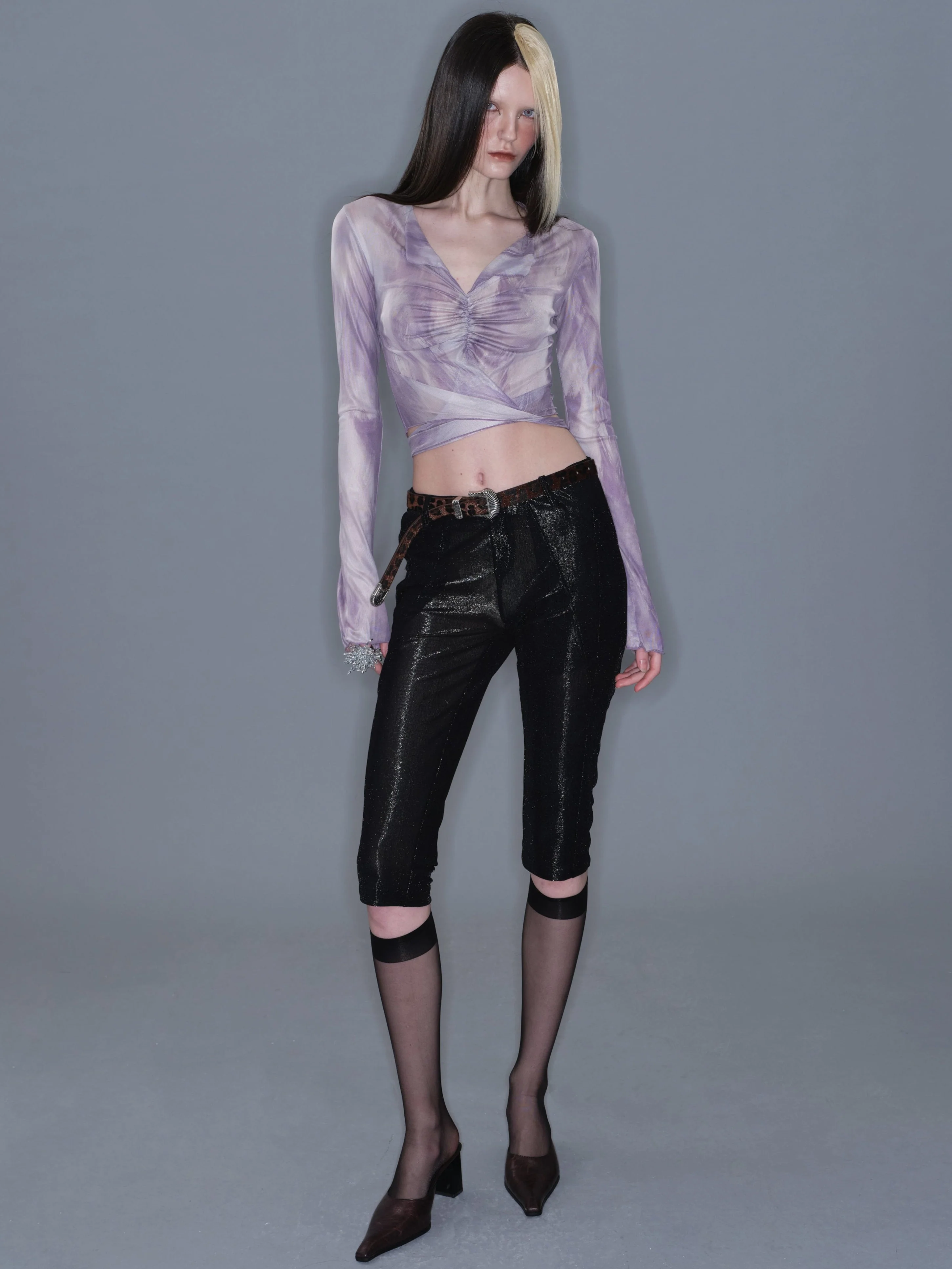 Metallic Mid-Length Shorts/ Black - Image 15