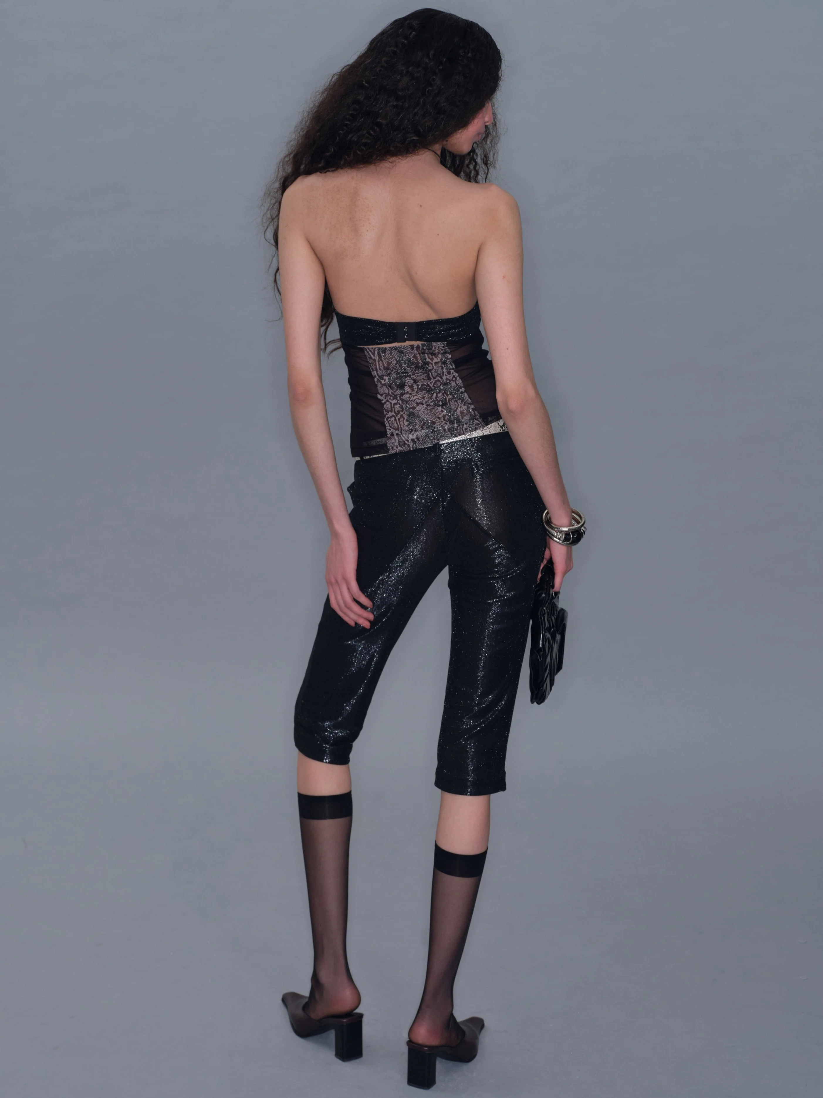 Metallic Mid-Length Shorts/ Black - Image 9