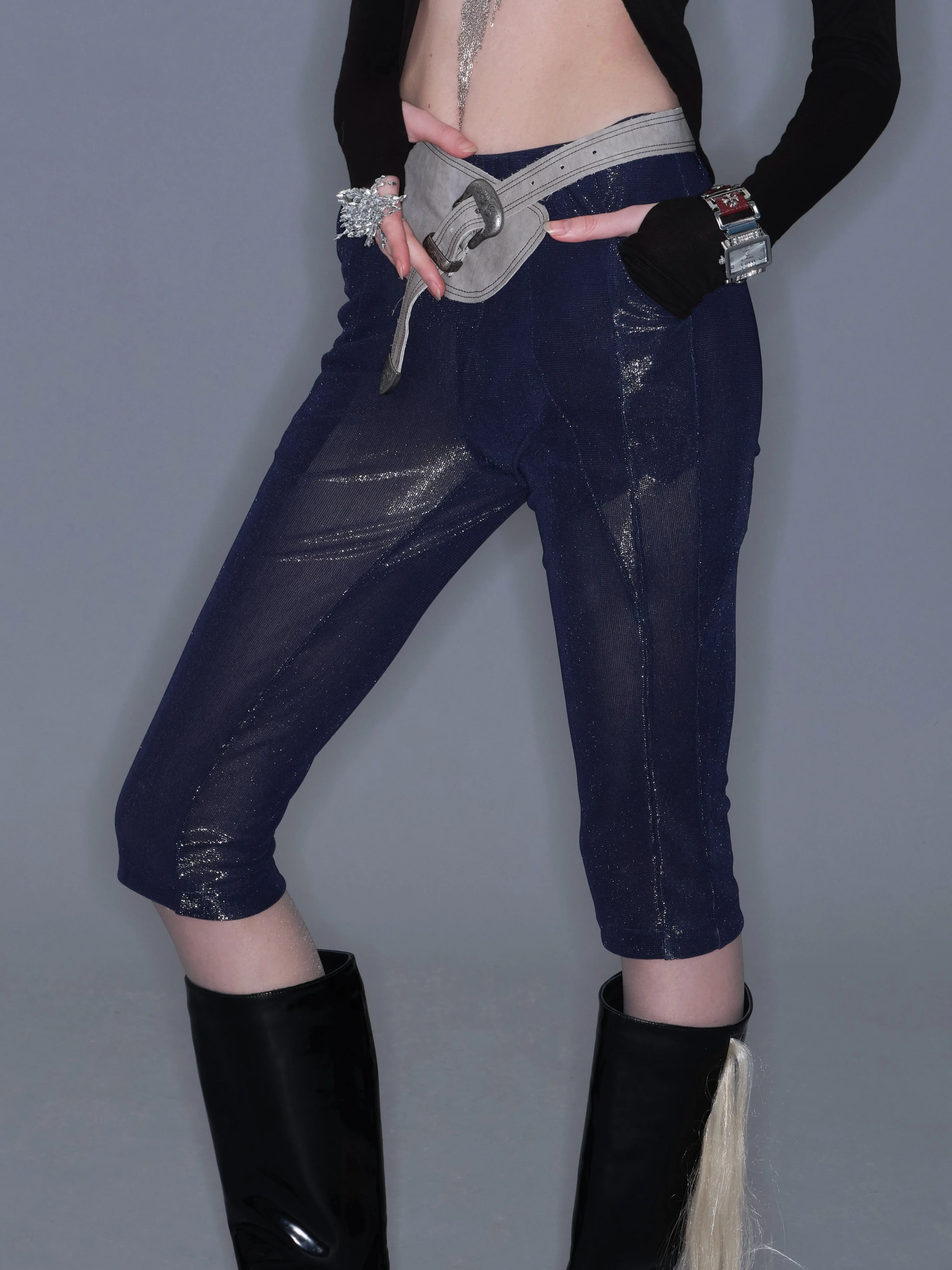 Metallic Mid-Length Shorts/ Blue - Image 10