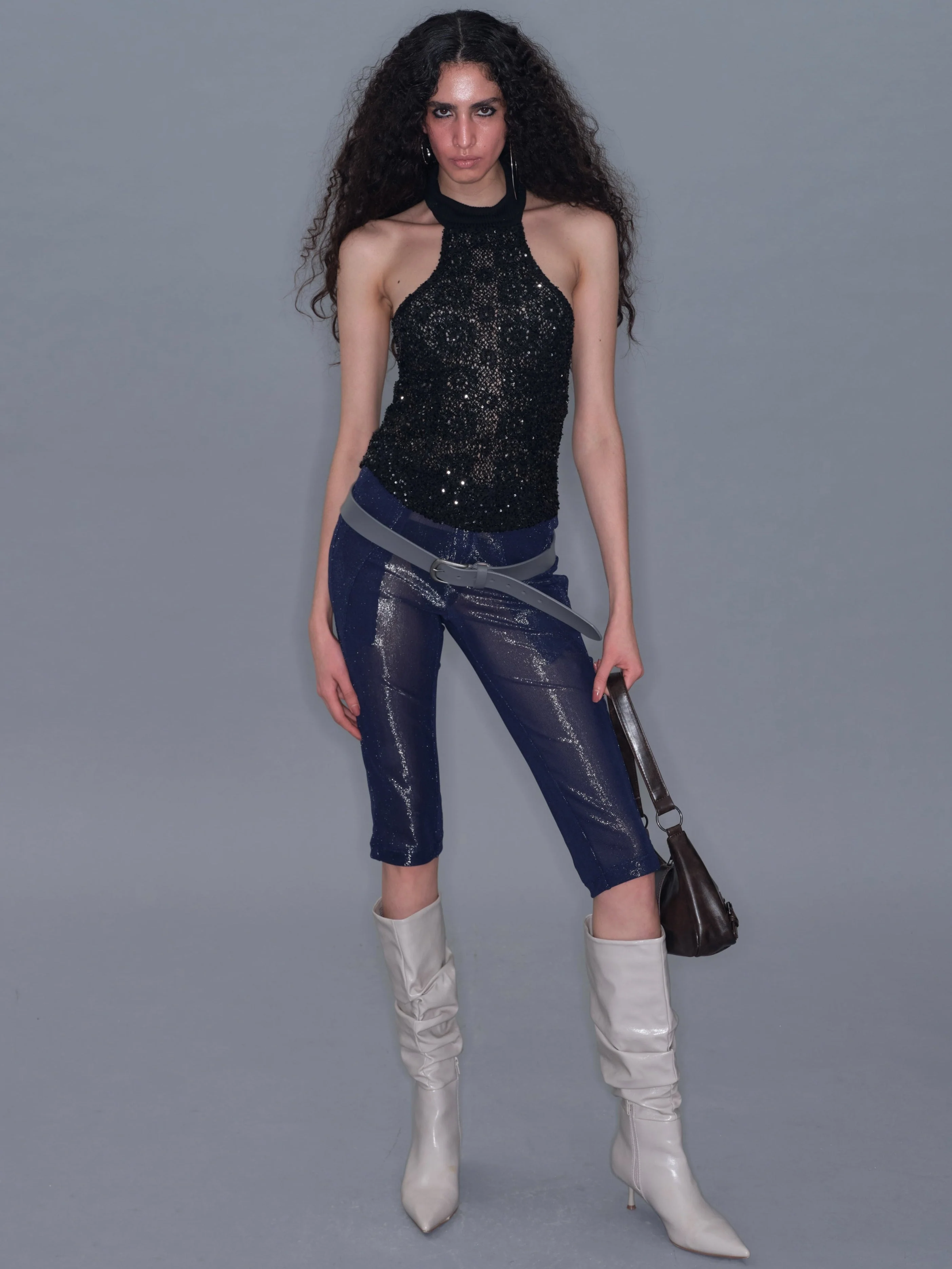 Metallic Mid-Length Shorts/ Blue - Image 3