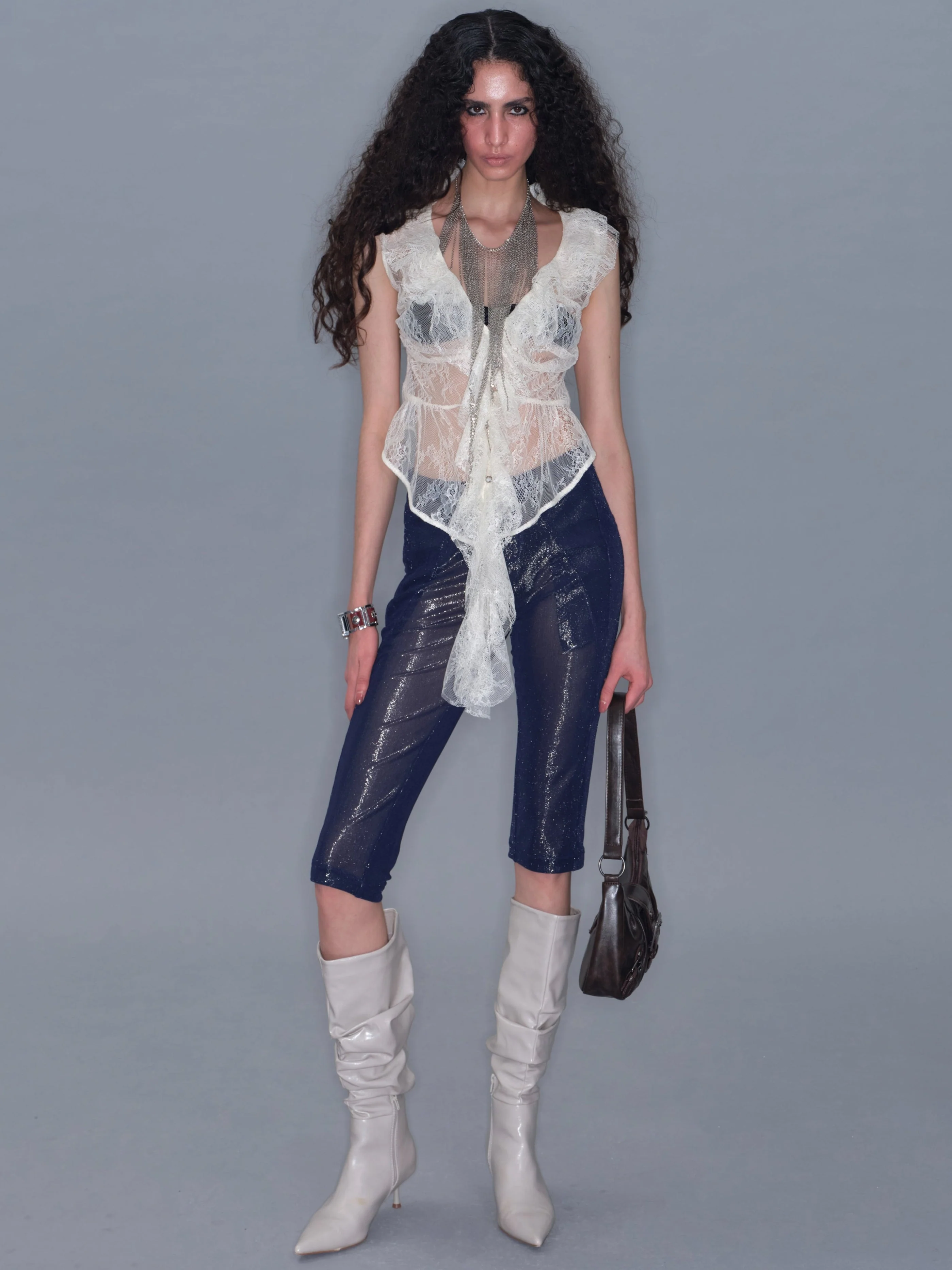 Metallic Mid-Length Shorts/ Blue - Image 7