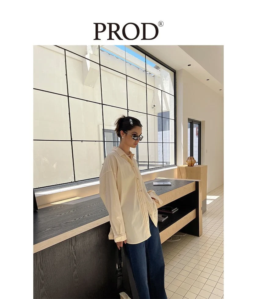 Oversized Textured Long Sleeve Blouse / Apricot - Image 2