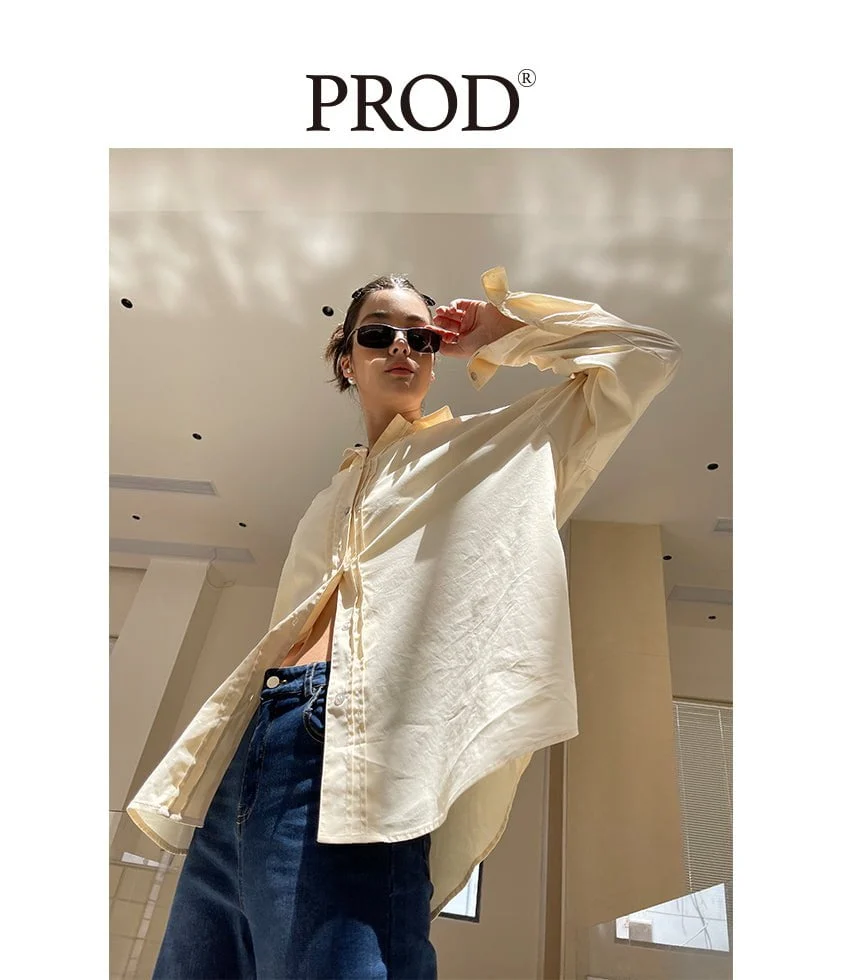 Oversized Textured Long Sleeve Blouse / Apricot - Image 5