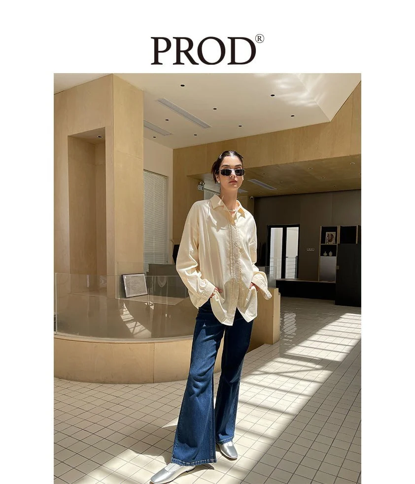 Oversized Textured Long Sleeve Blouse / Apricot - Image 6