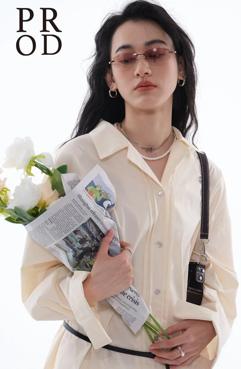 Oversized Textured Long Sleeve Blouse / Apricot - Image 7
