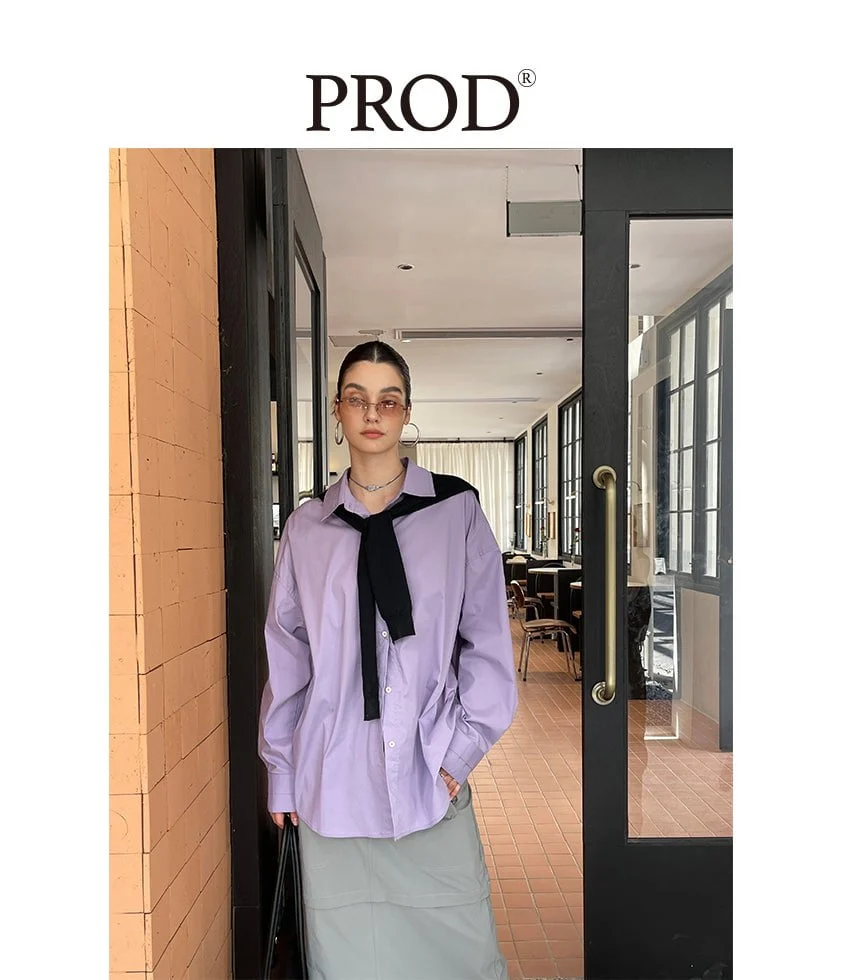 Oversized Plain Long Sleeve Blouse / Purple - Image 2