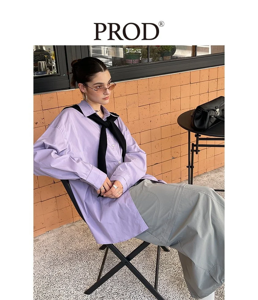 Oversized Plain Long Sleeve Blouse / Purple - Image 3