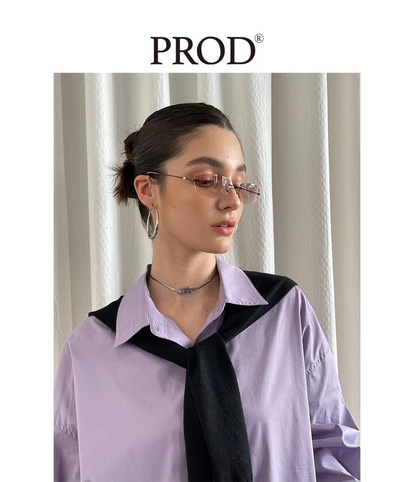 Oversized Plain Long Sleeve Blouse / Purple - Image 4