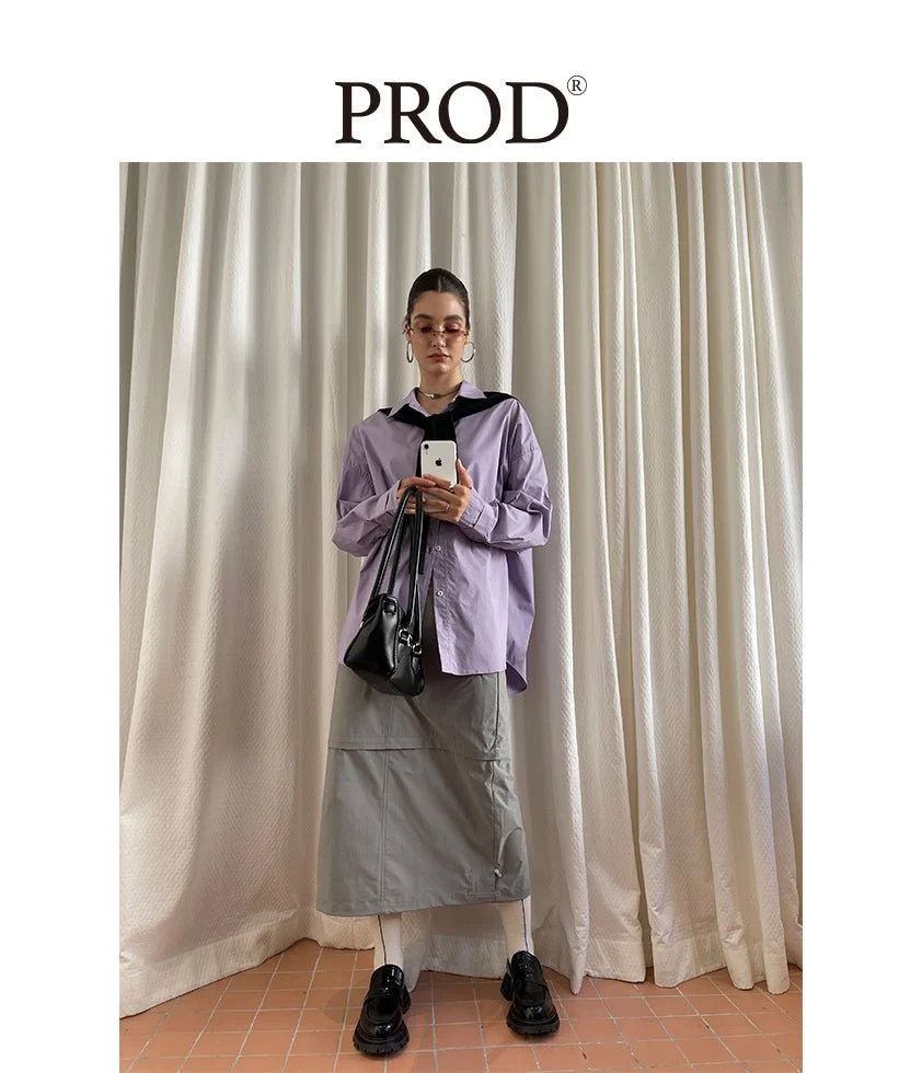 Oversized Plain Long Sleeve Blouse / Purple - Image 5