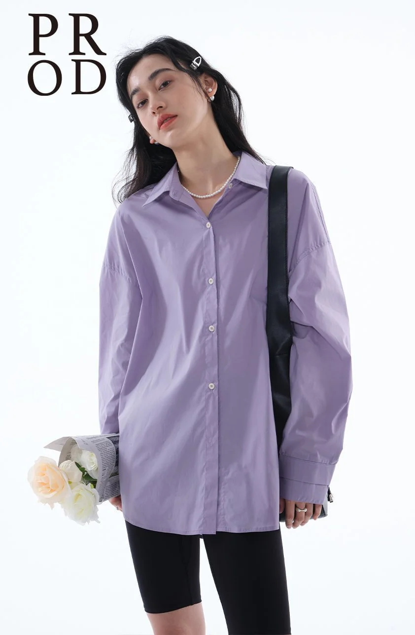 Oversized Plain Long Sleeve Blouse / Purple - Image 7