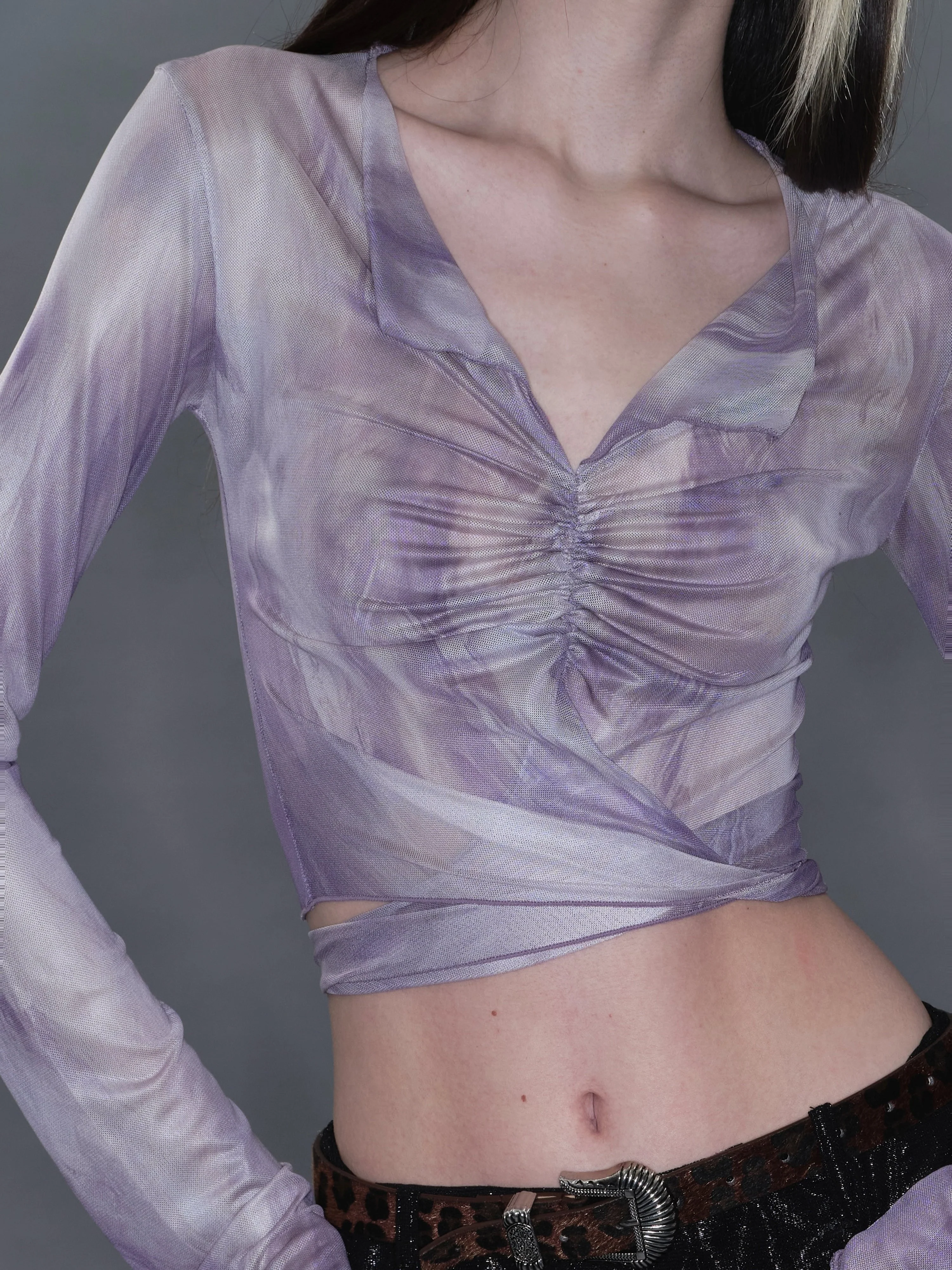 Petal Sheer Mesh Tie Top - Image 3