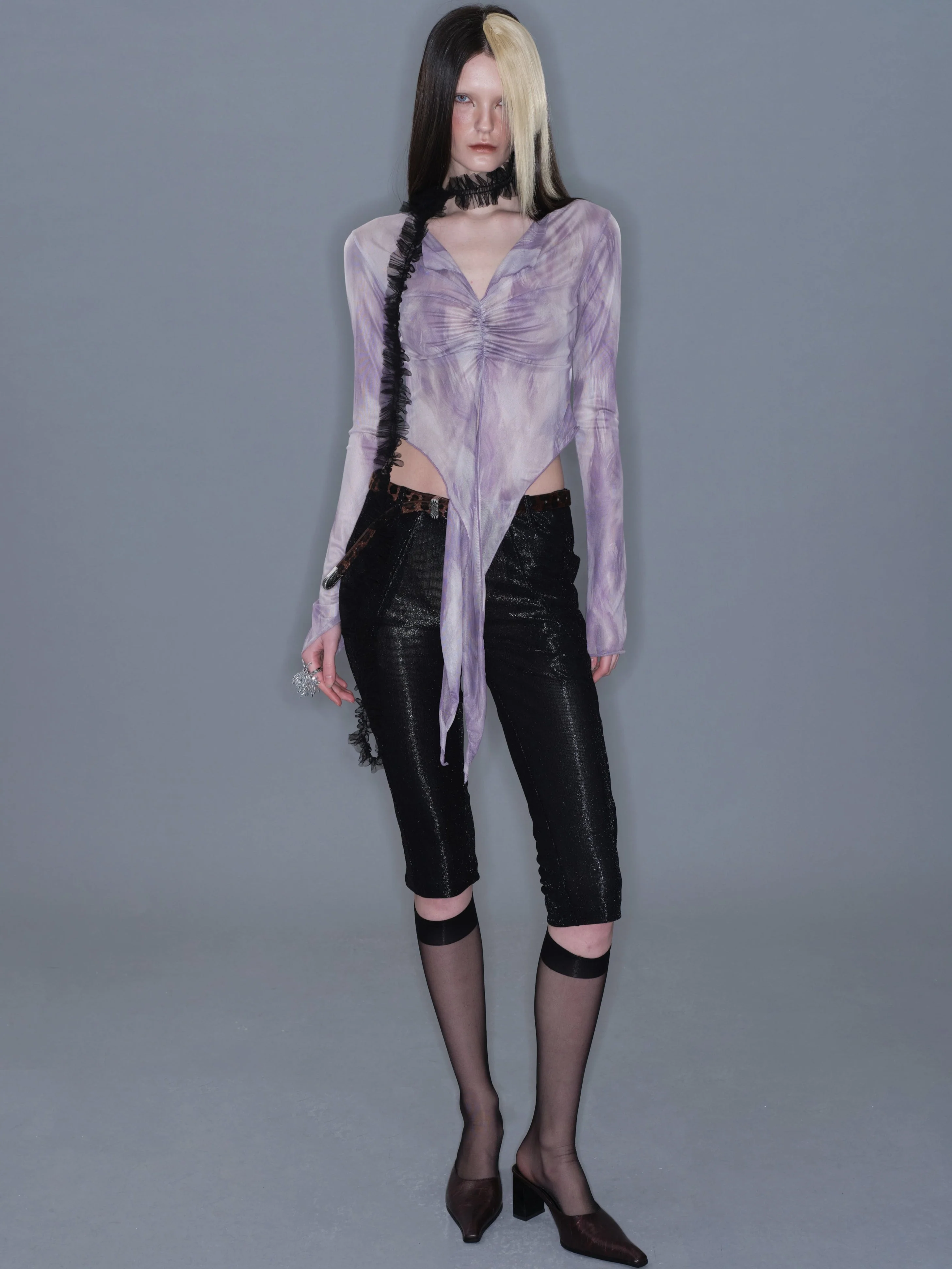 Petal Sheer Mesh Tie Top - Image 4