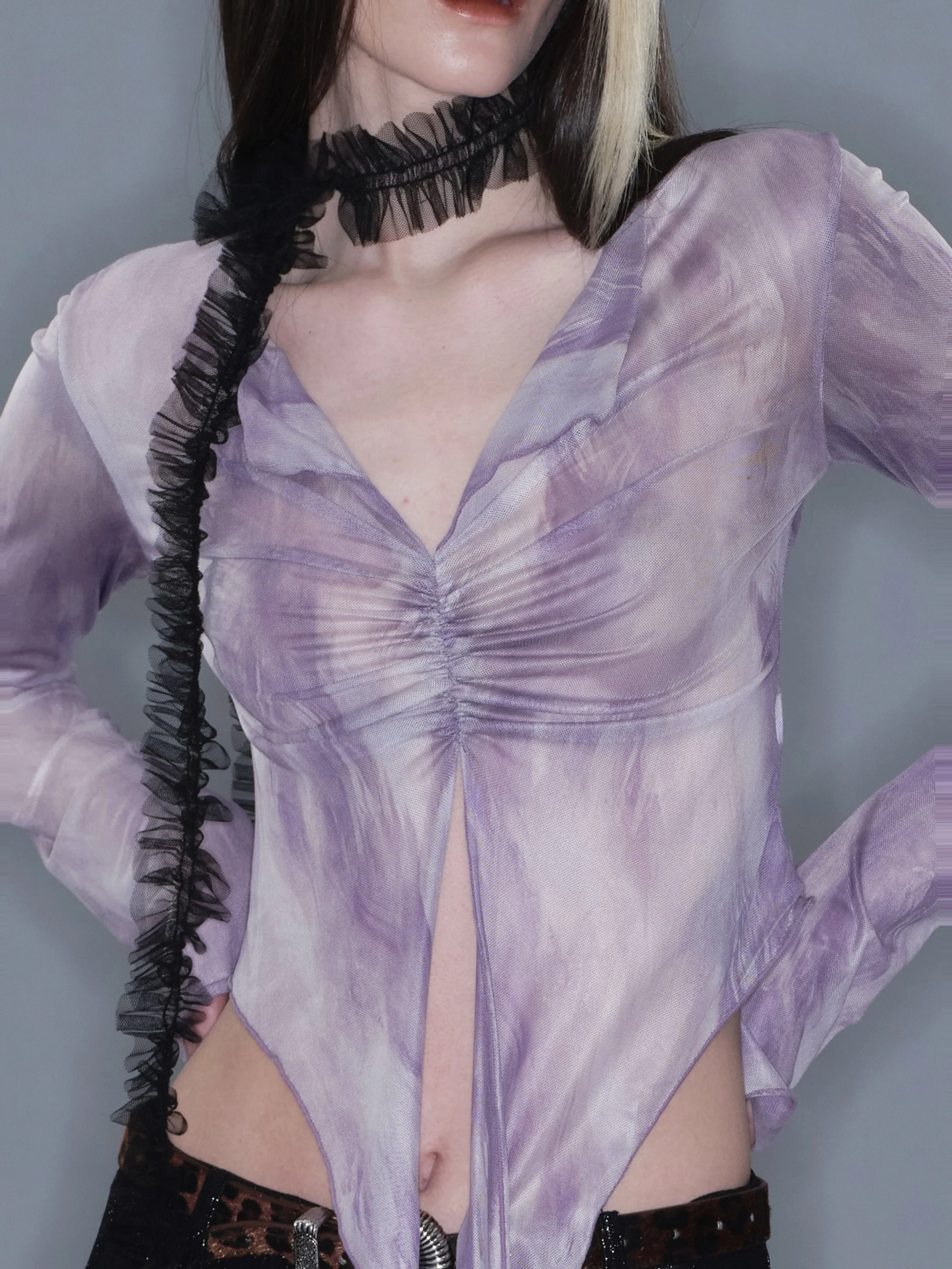 Petal Sheer Mesh Tie Top - Image 5
