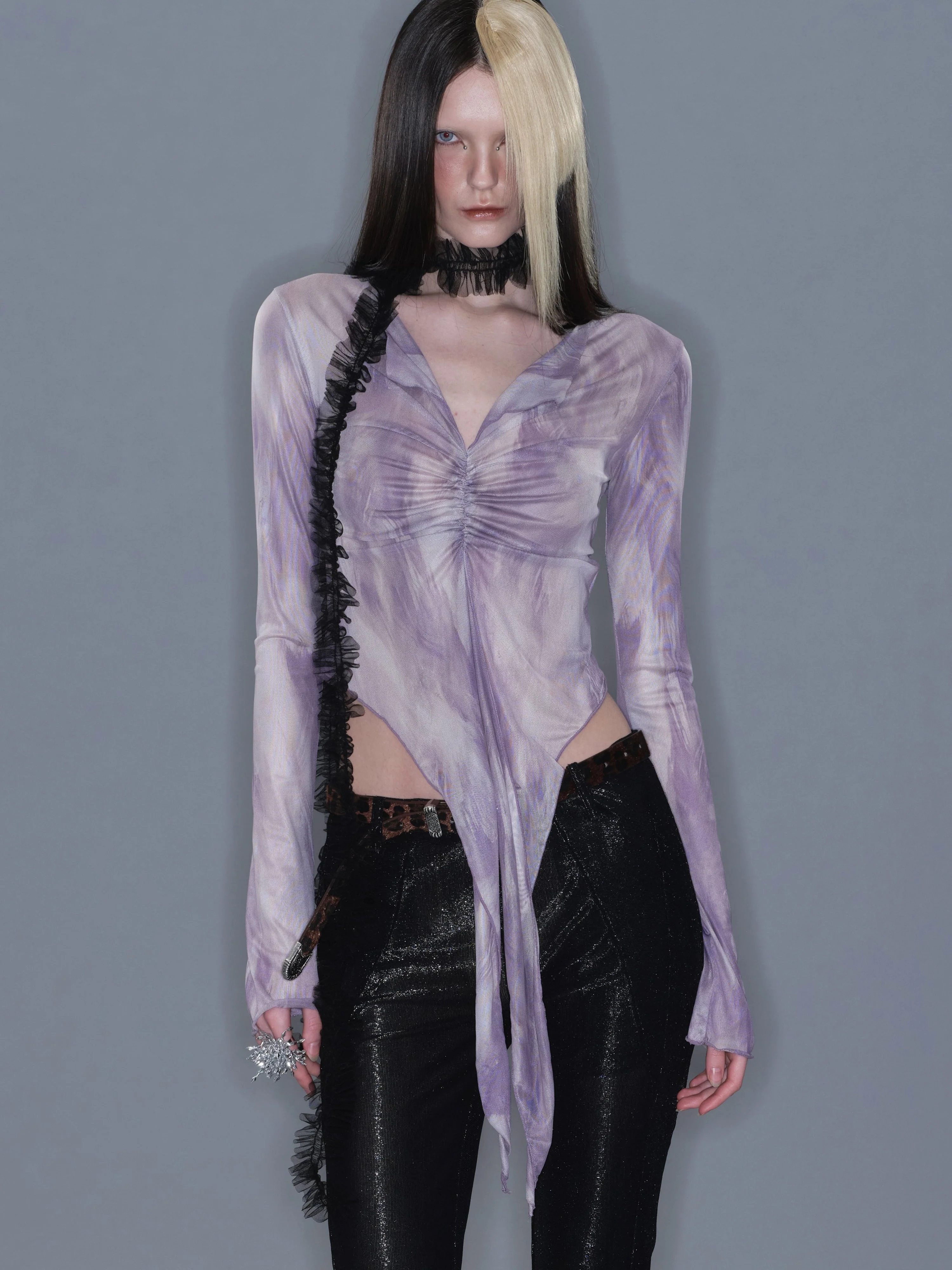 Petal Sheer Mesh Tie Top - Image 7