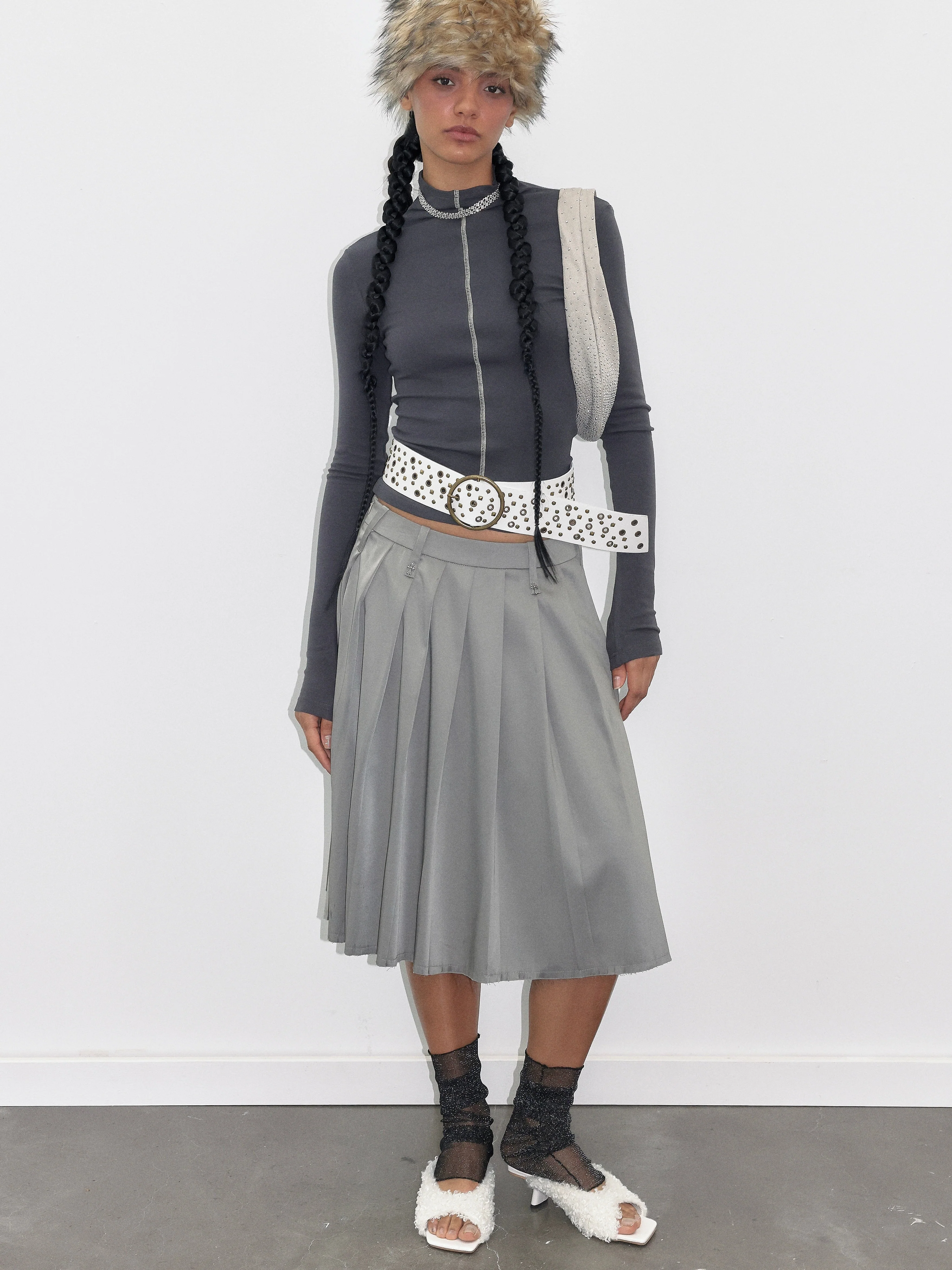 Gray Pleated Midi Skirt - Image 5