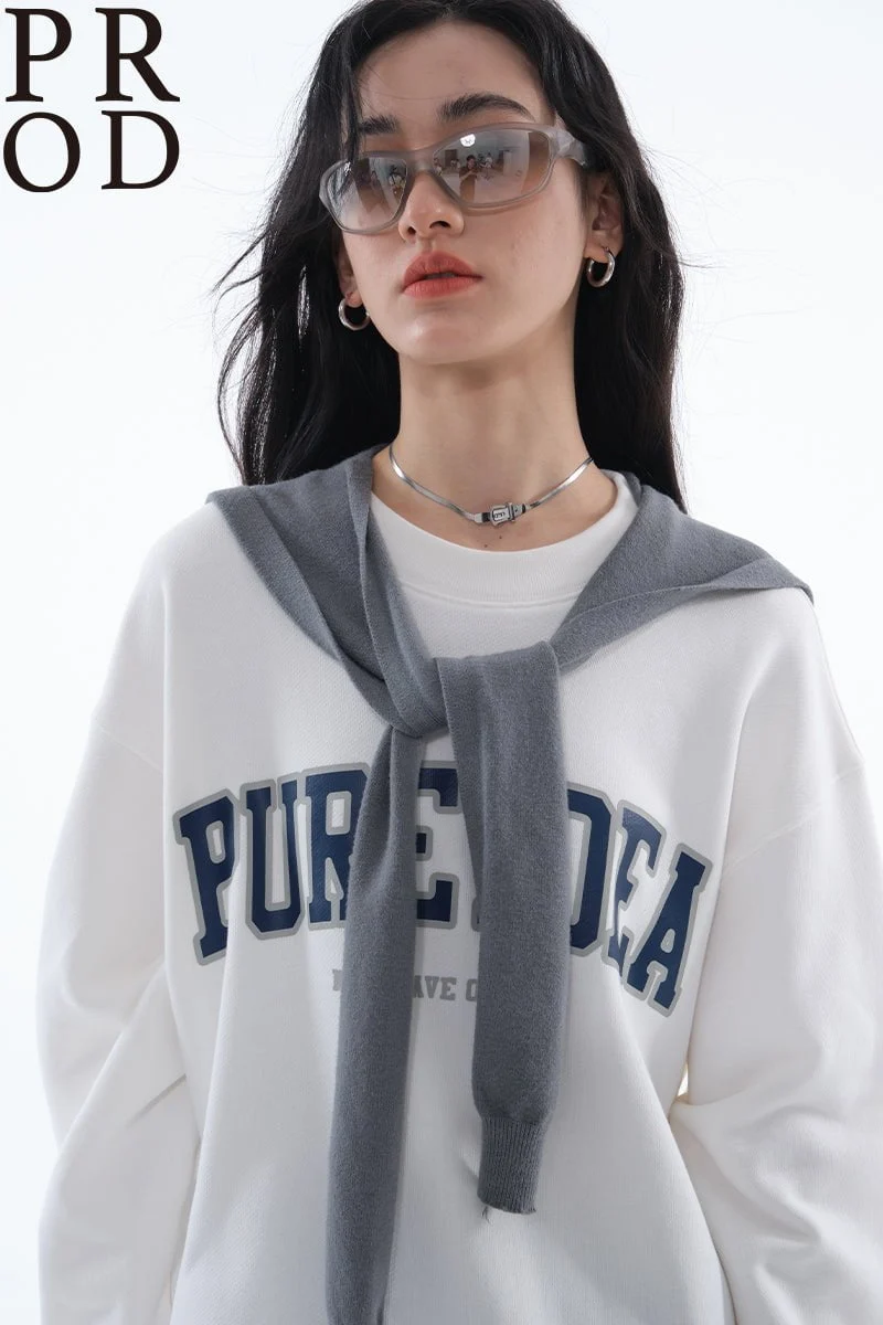Loose Fit Pure Idea Print Crewneck Sweatshirt / White