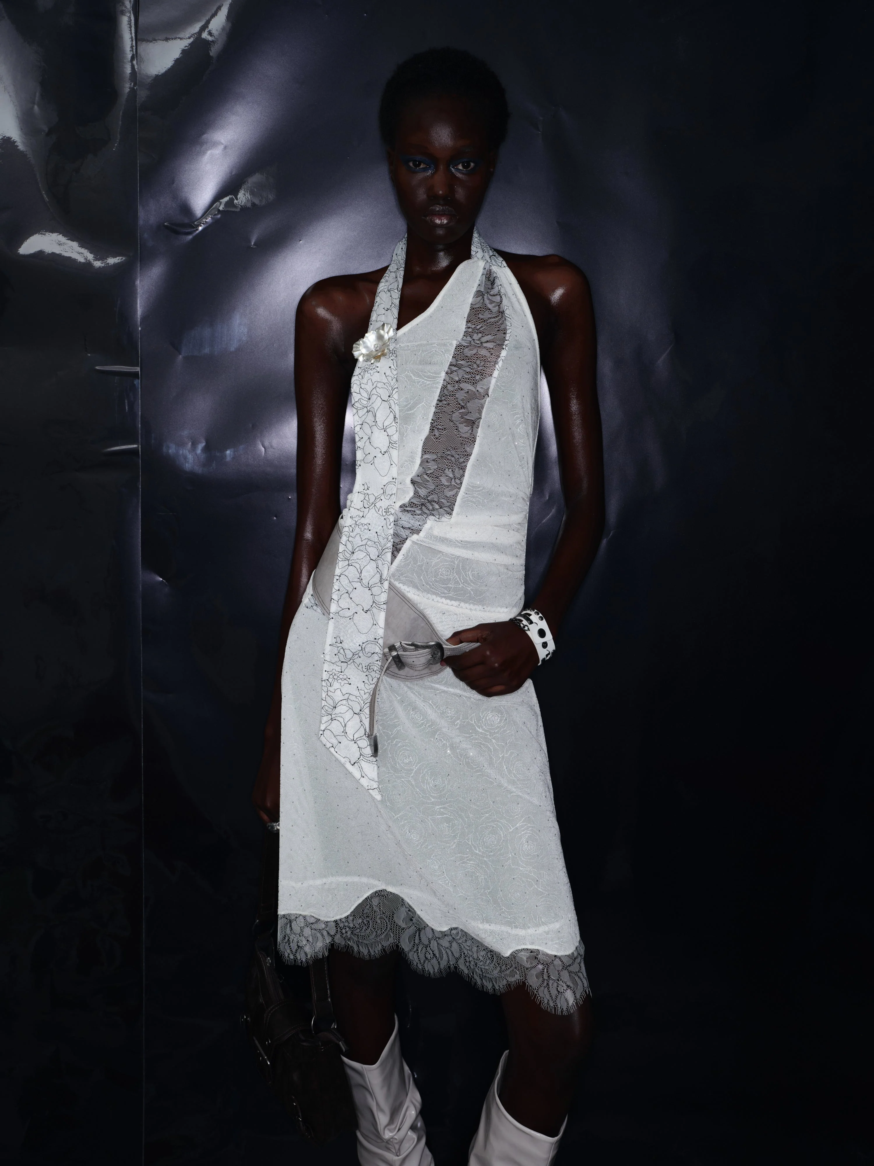 Rose Crystal Lace Trim A-Line Midi Skirt - Image 7