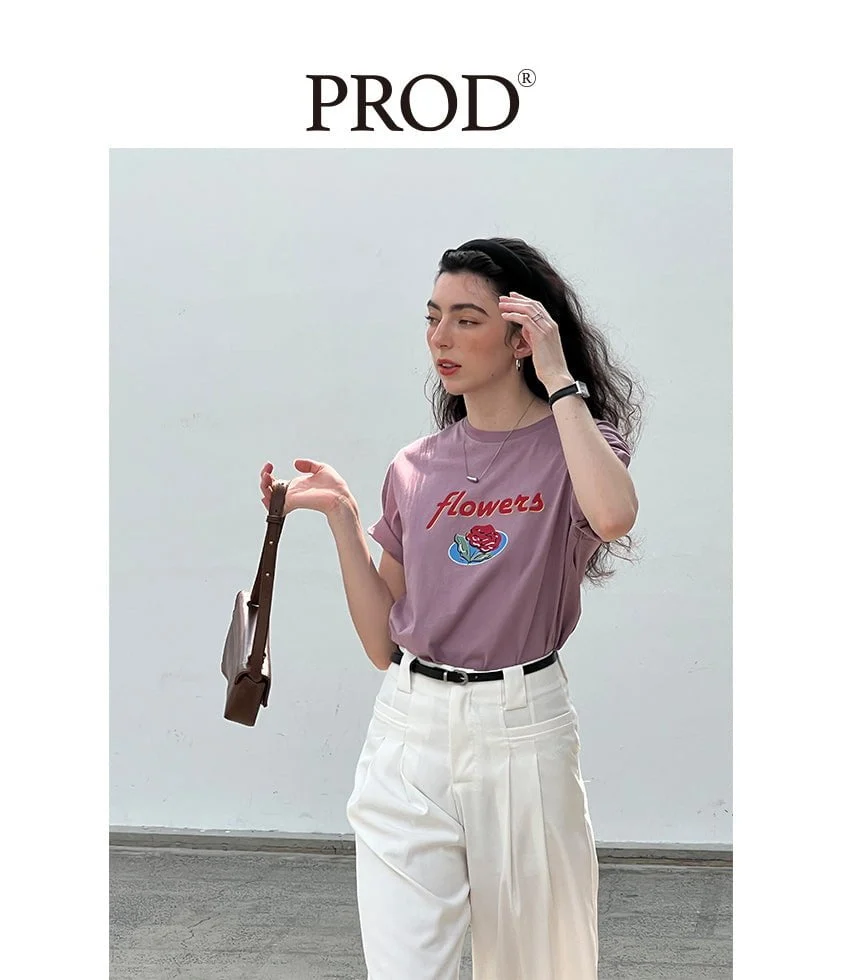 Rose Flower Graphic Basic Short Sleeve T-Shirt / Mauve - Image 4