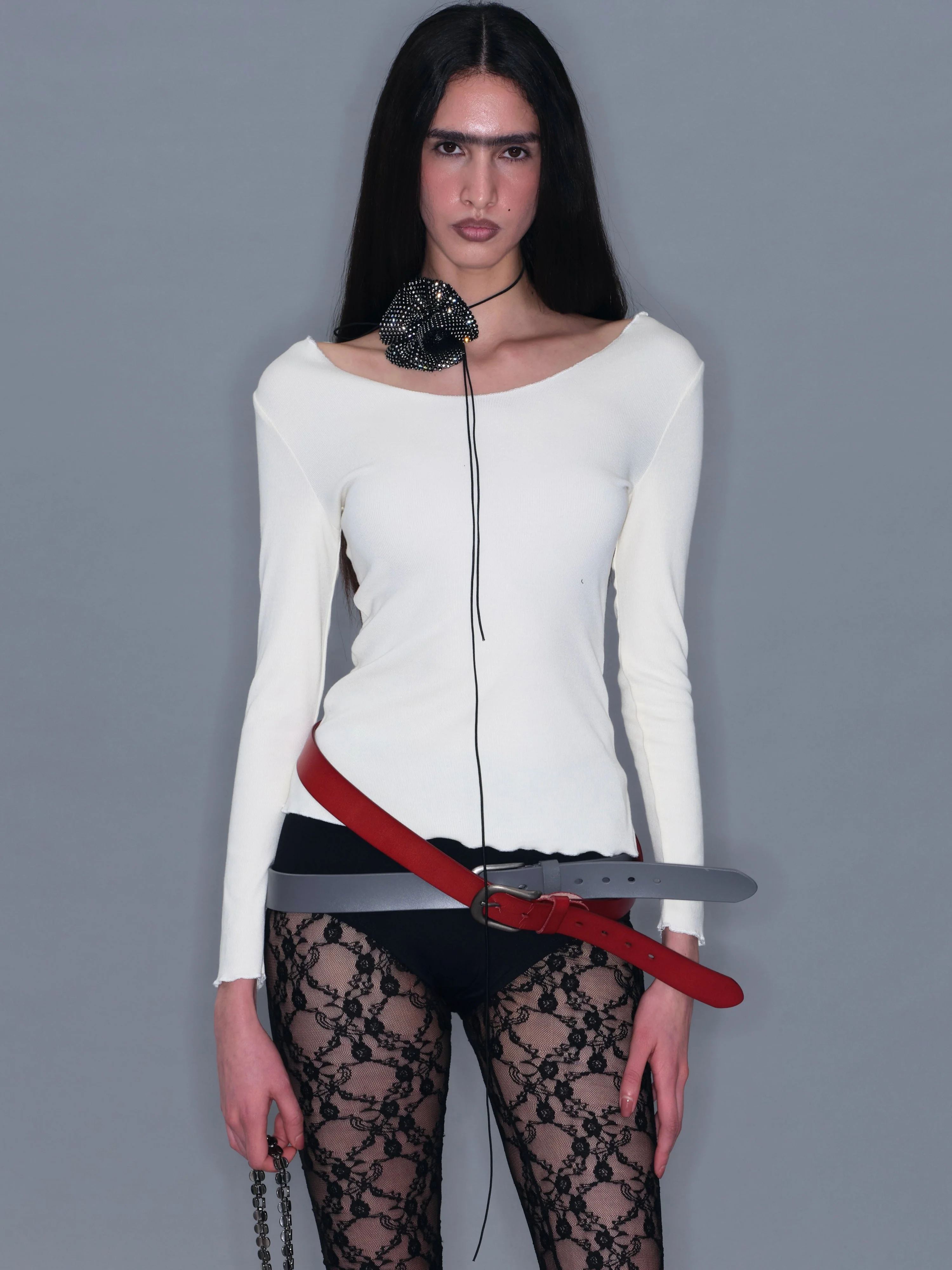 Ruffled V-Neck Long-sleeve