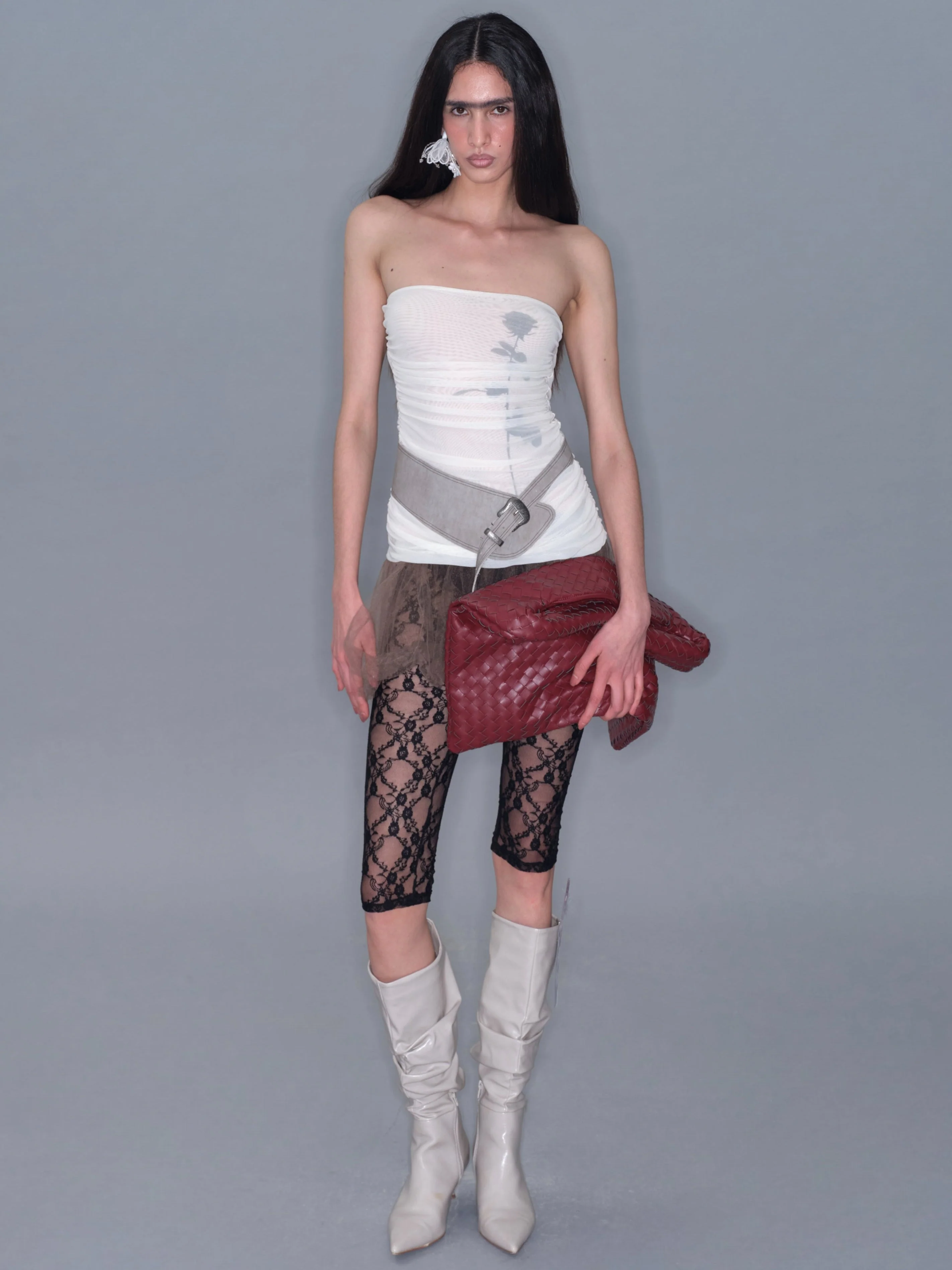 Sheer Bubble Hem Dress/ White - Image 6