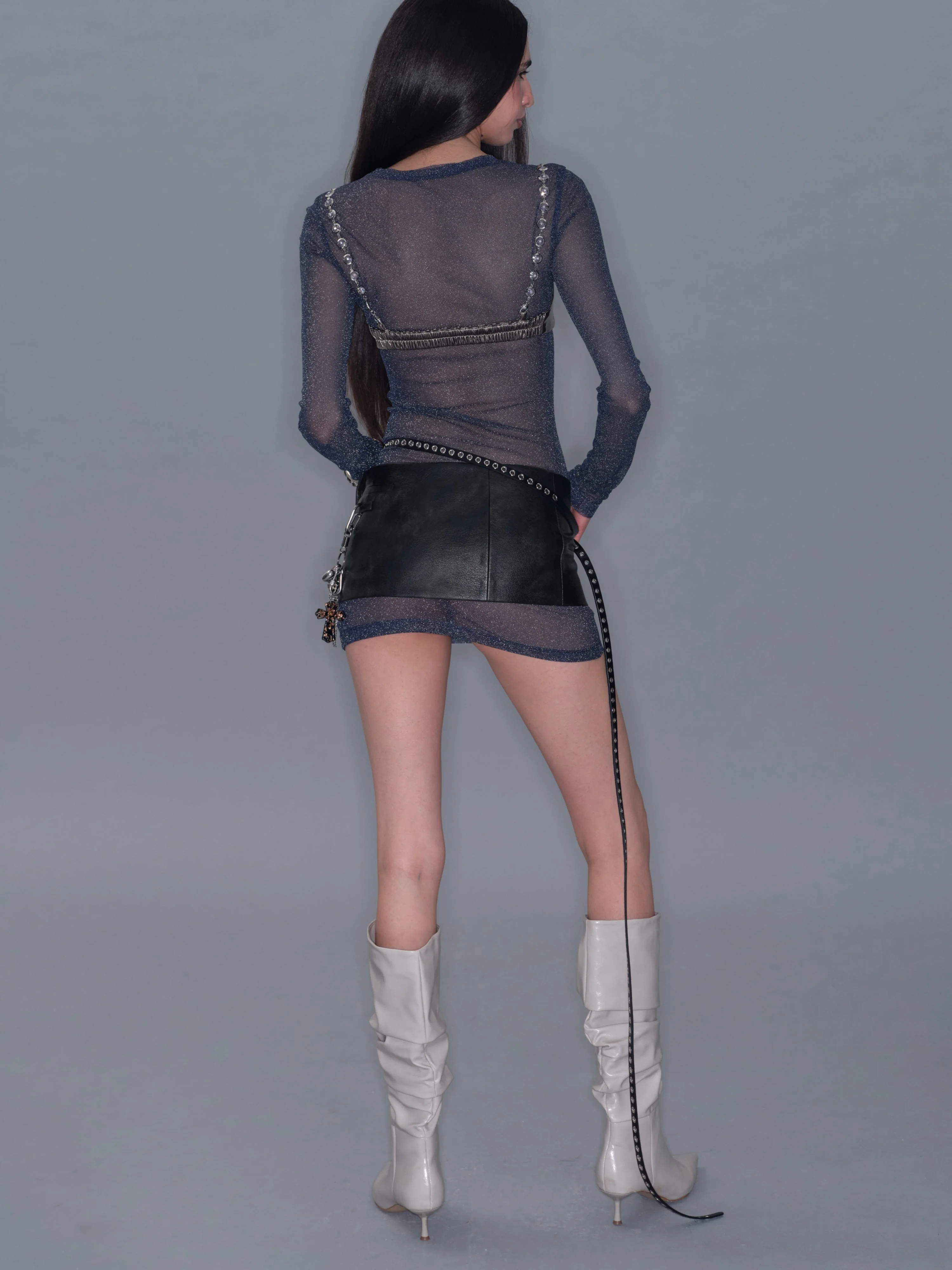 Sheer Metallic Long Sleeve/ Navy Blue - Image 13