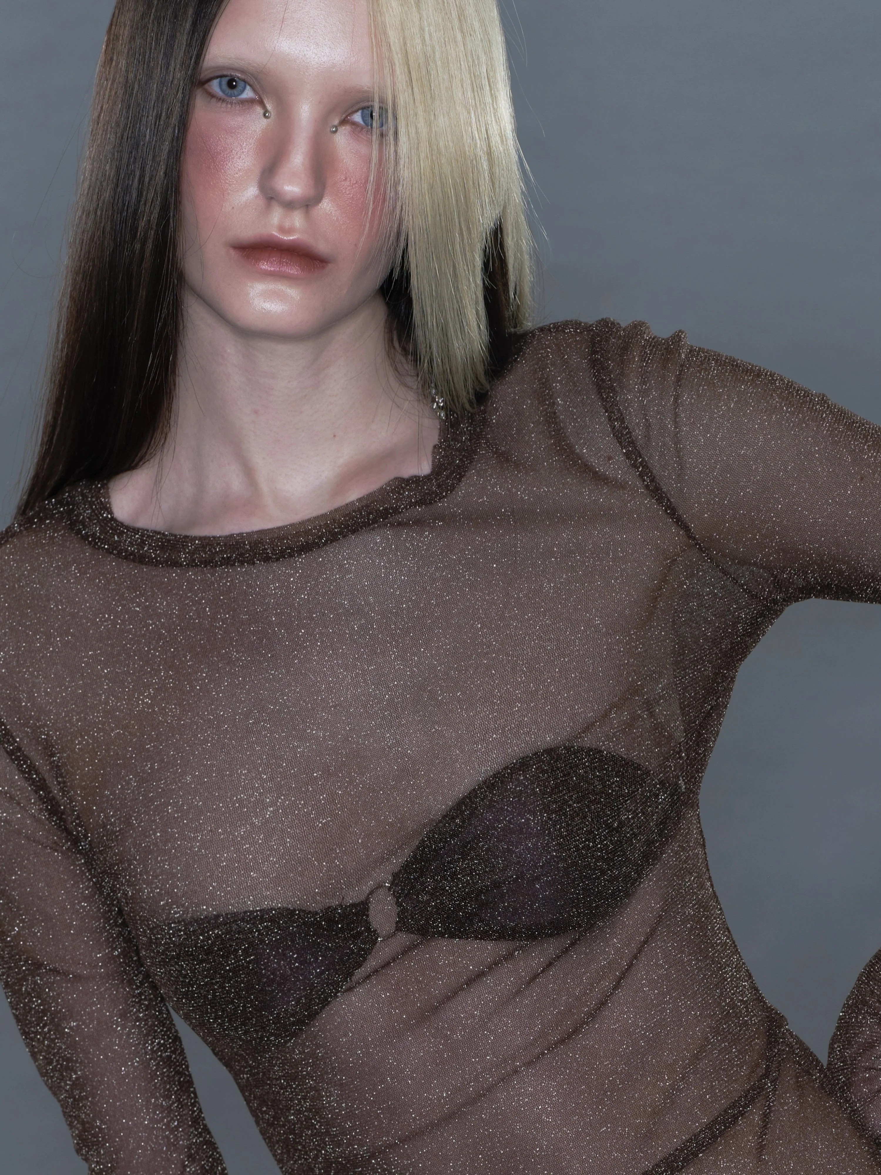 Sheer Metallic Long Sleeve/ Coffee - Image 10