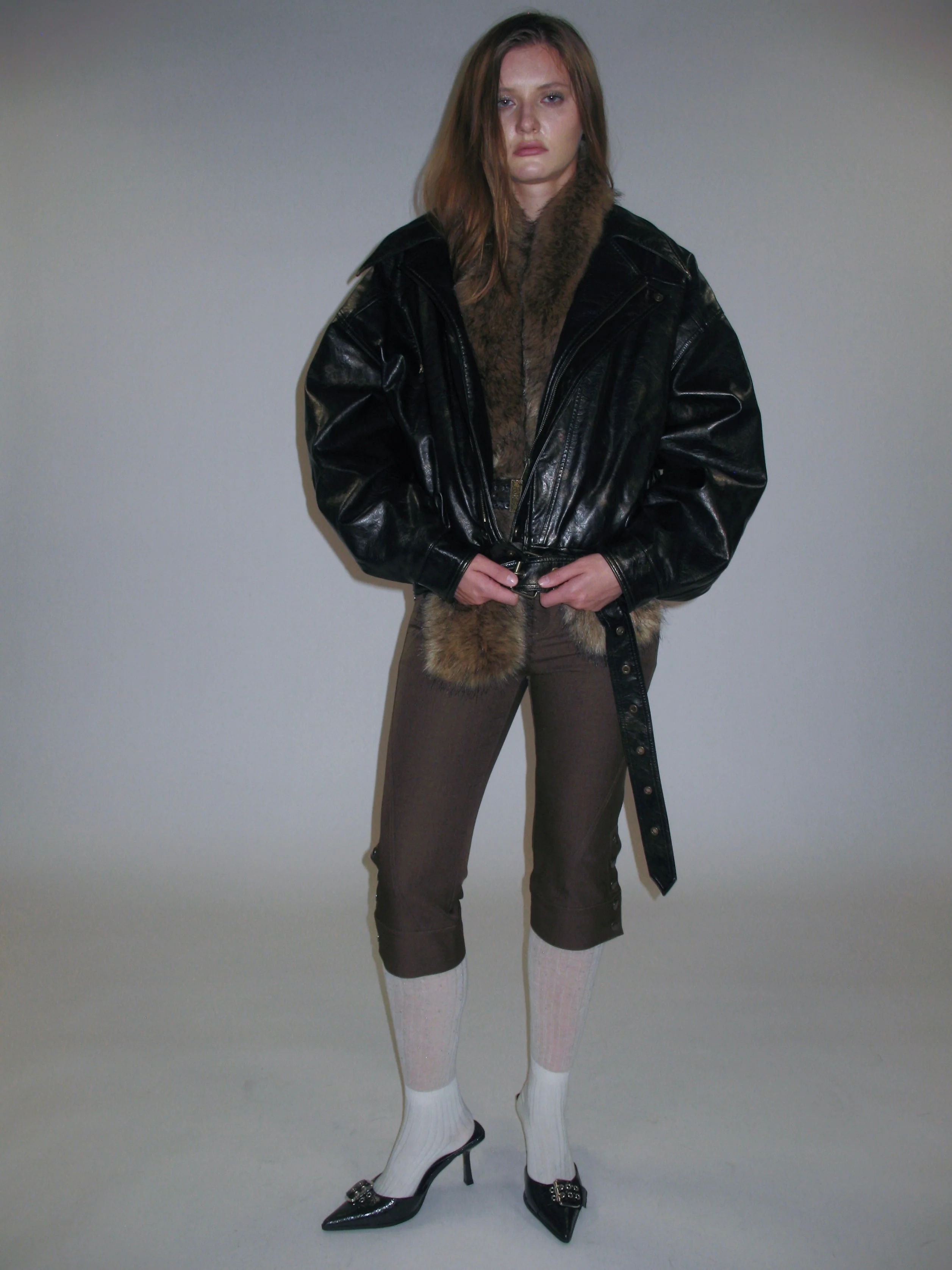 Side Button Capri Pants/ Brown - Image 2