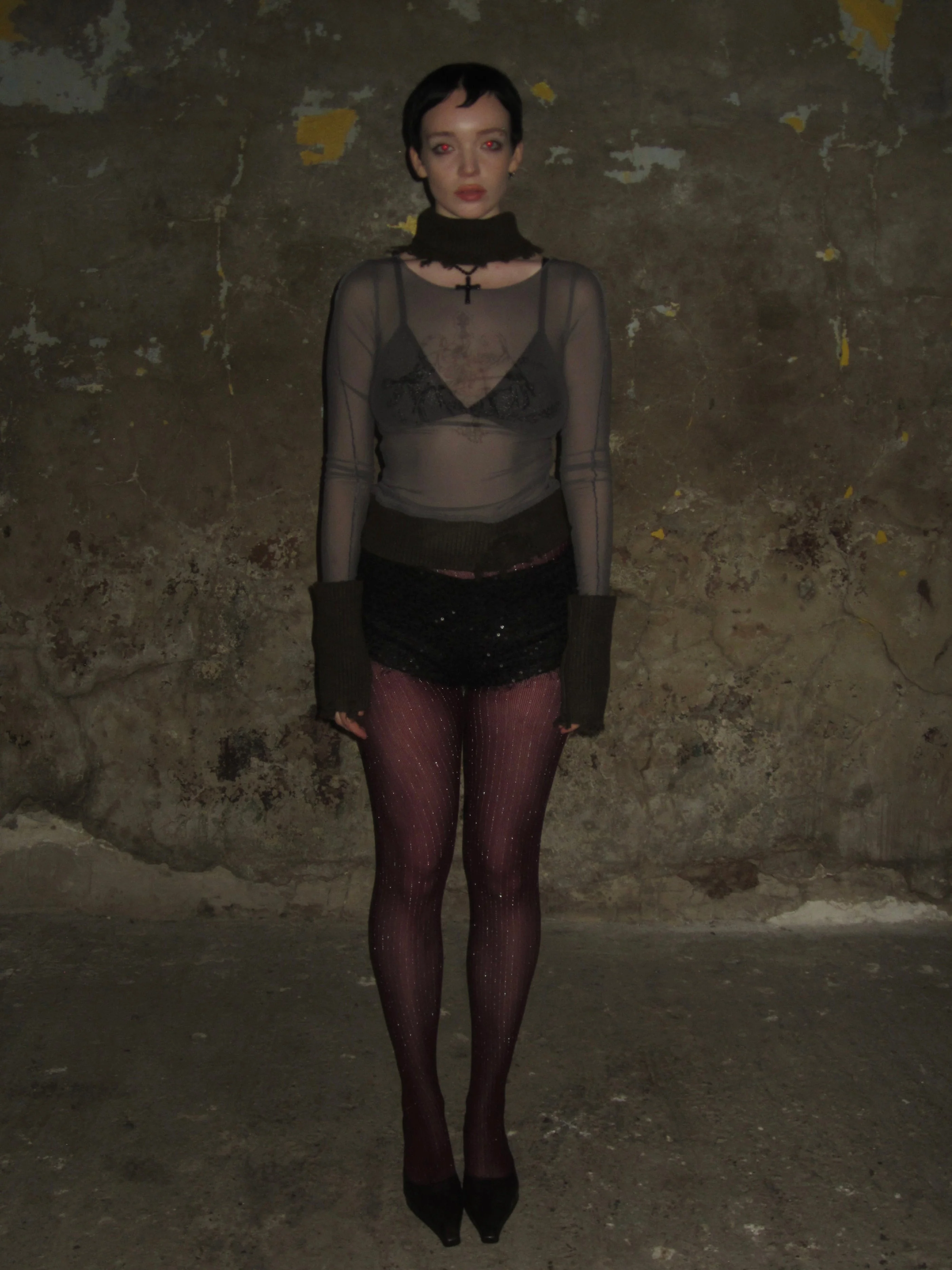 Silver vertical striped tights /Red - Image 6