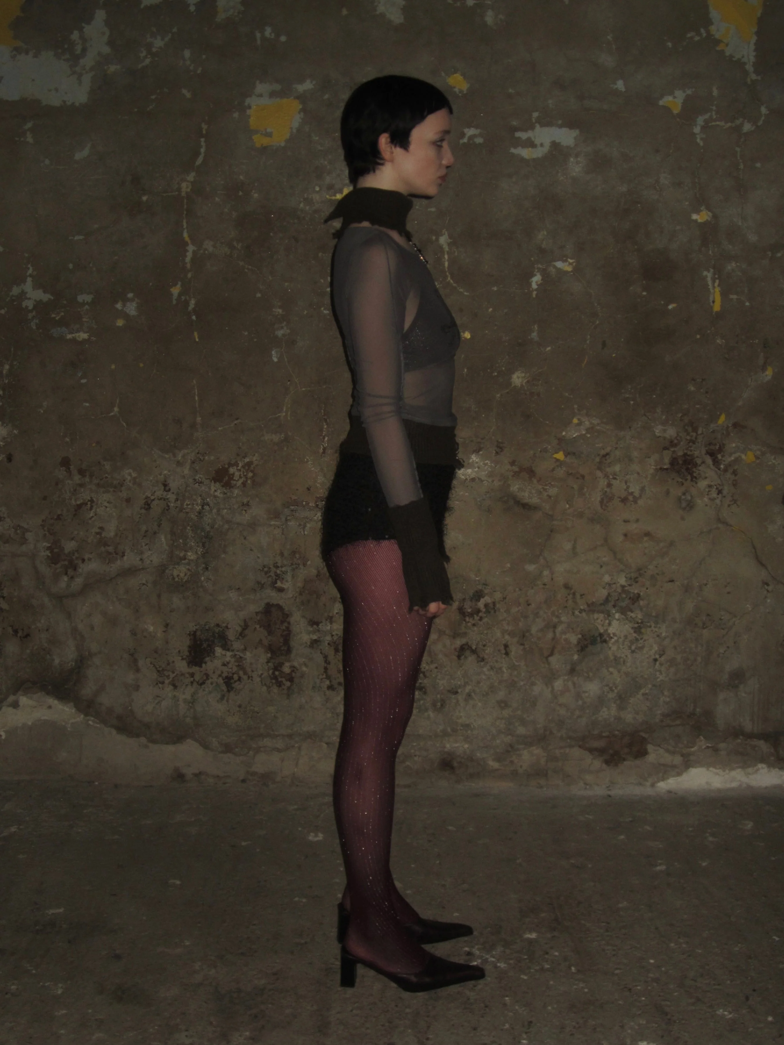 Silver vertical striped tights /Red - Image 7