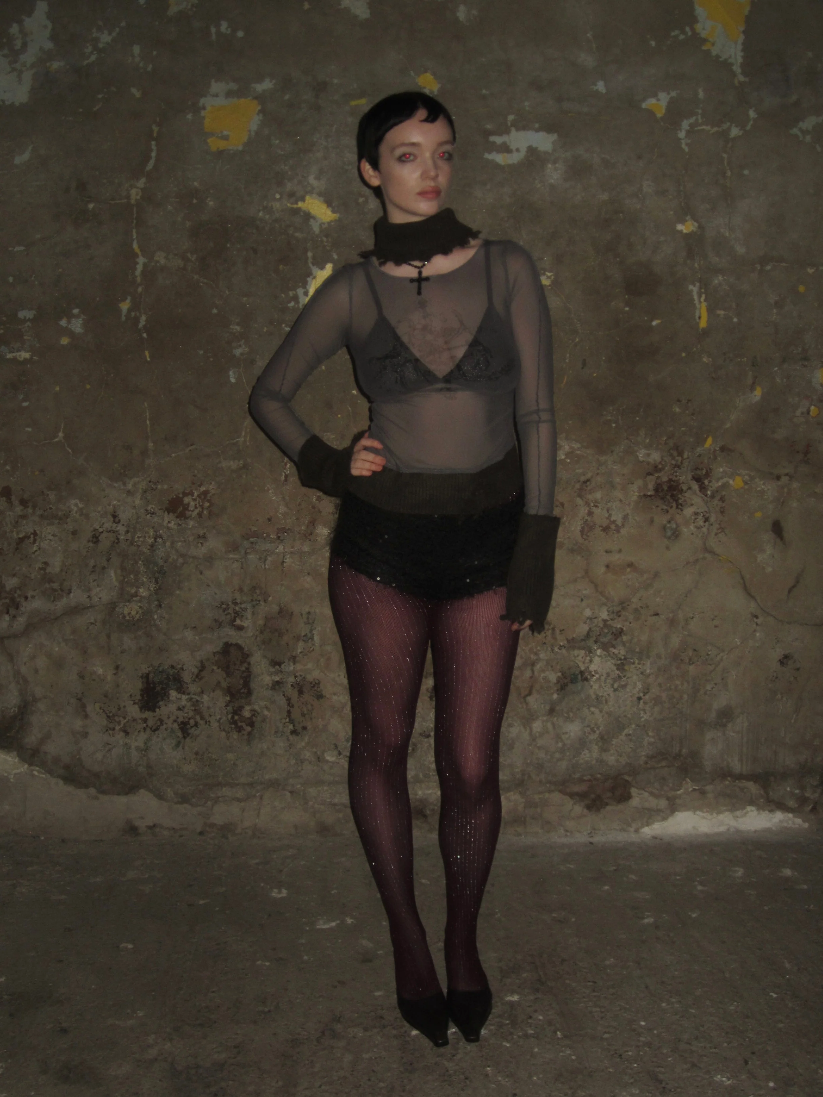 Silver vertical striped tights /Red - Image 8