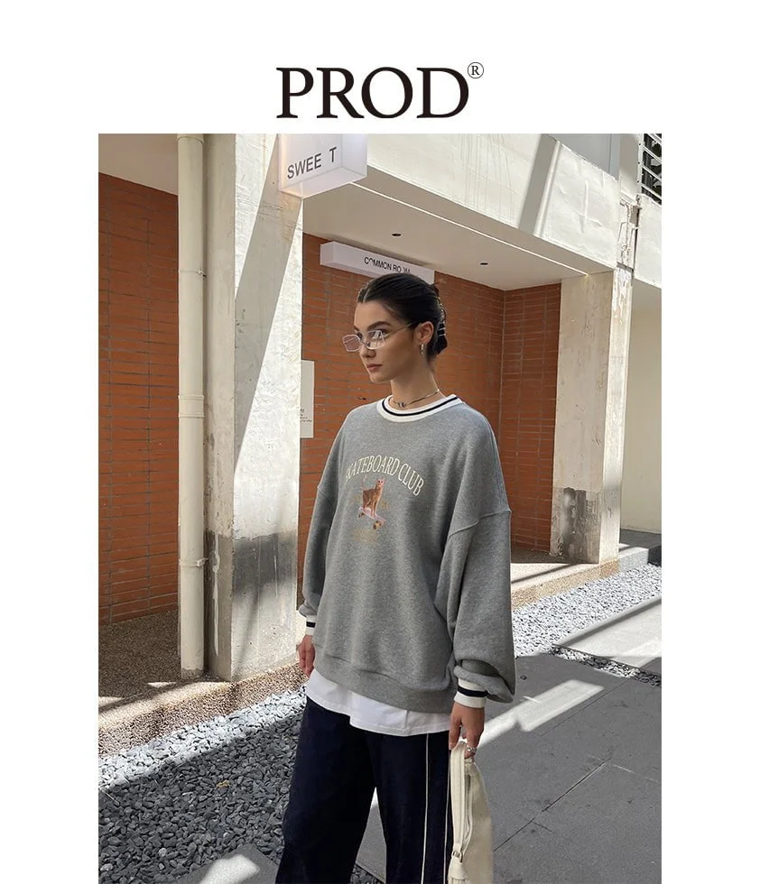 Loose Fit 1986 Skateboard Club Crewneck Sweatshirt / Gray - Image 3