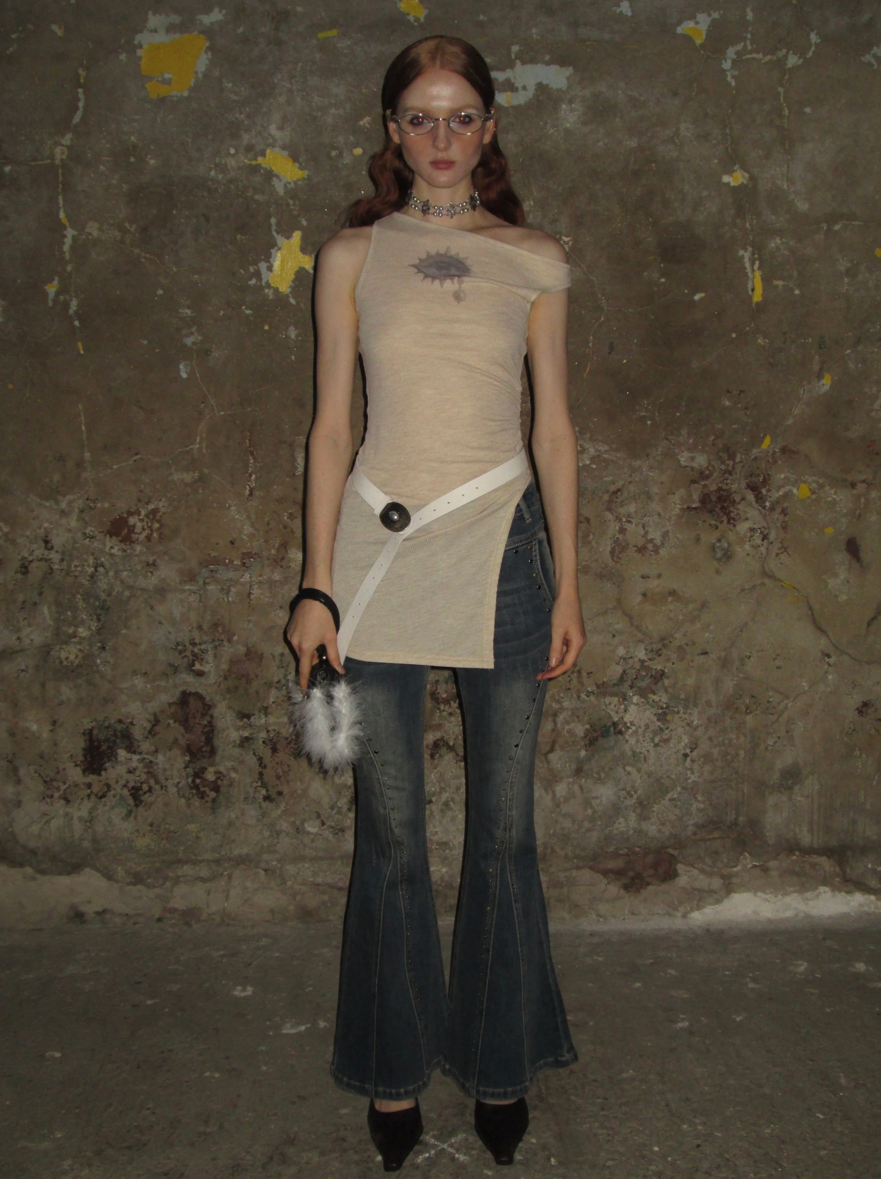 Solid Color Asymmetric Neckline Dress/Top - Image 2