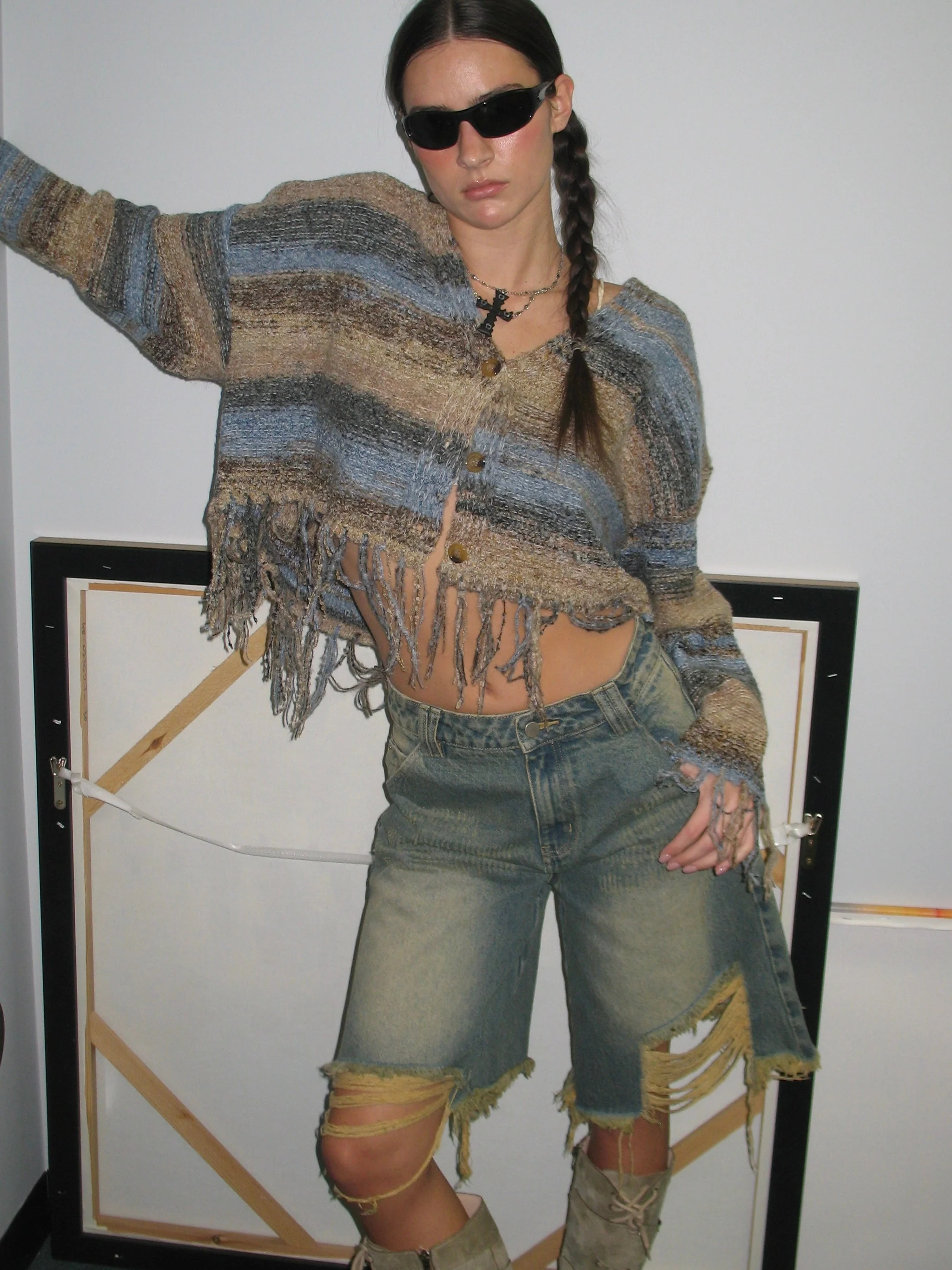 Striped Fringed Cardigan - Image 6