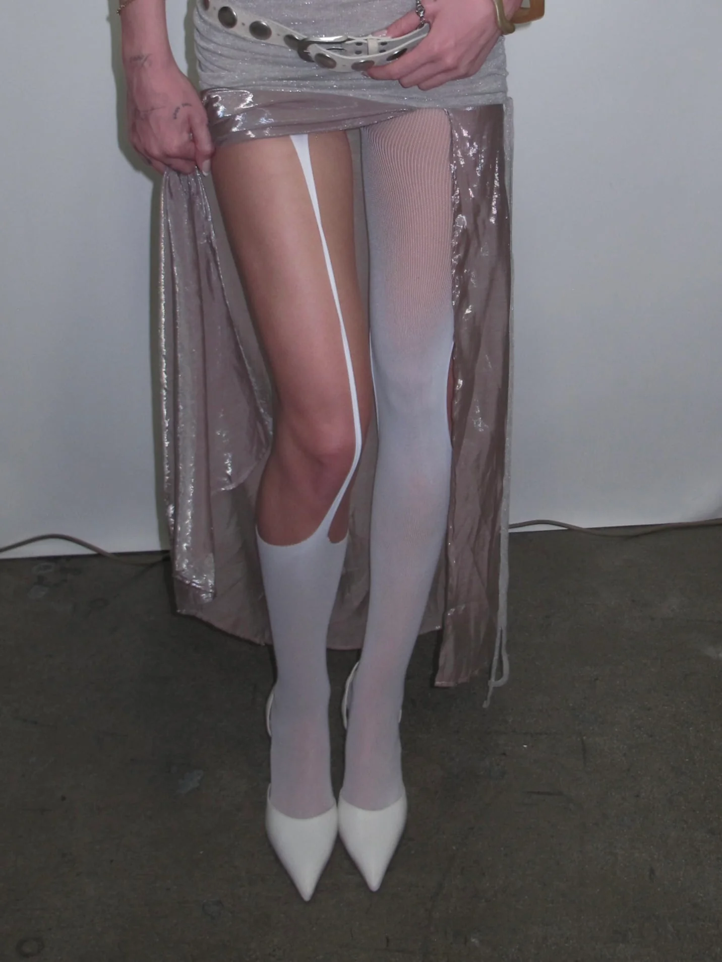 White Ripped Fishnet Tights